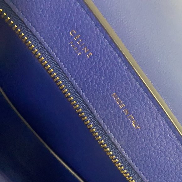 CELINE - Trapeze Large Blue Drummed Leather Bag - Picture 10 of 13